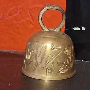 Antique Etched Brass Sarna Bell from India